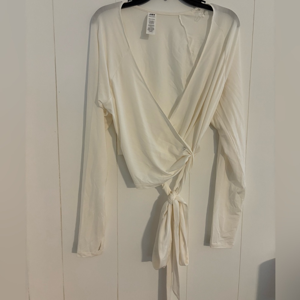 JoyLab Cream Long Sleeve Wrap Top